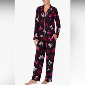 Kate Spade New York Bow Print Long Sleeve Sweater Knit Pajama Set Size Women S/P
